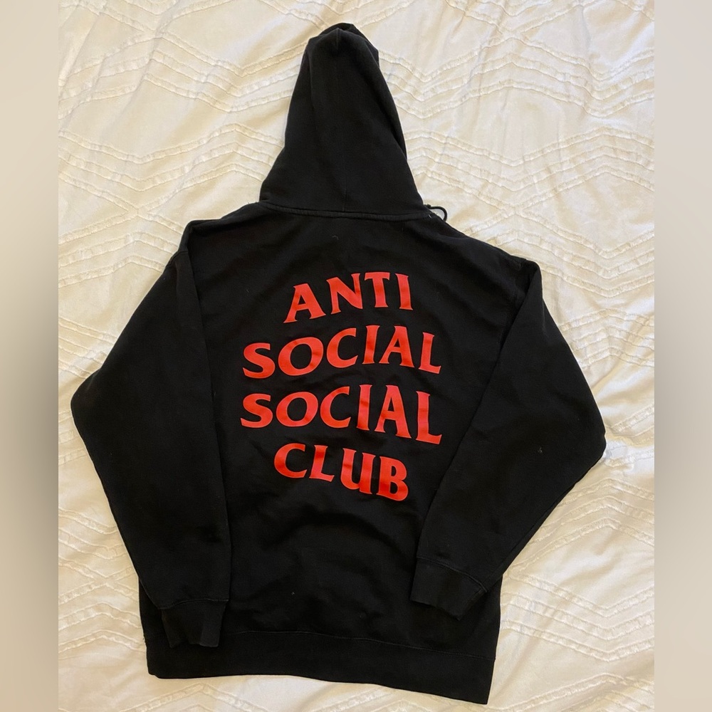 Anti Social Social Club black hoodie, size large, made in USA. China flag.